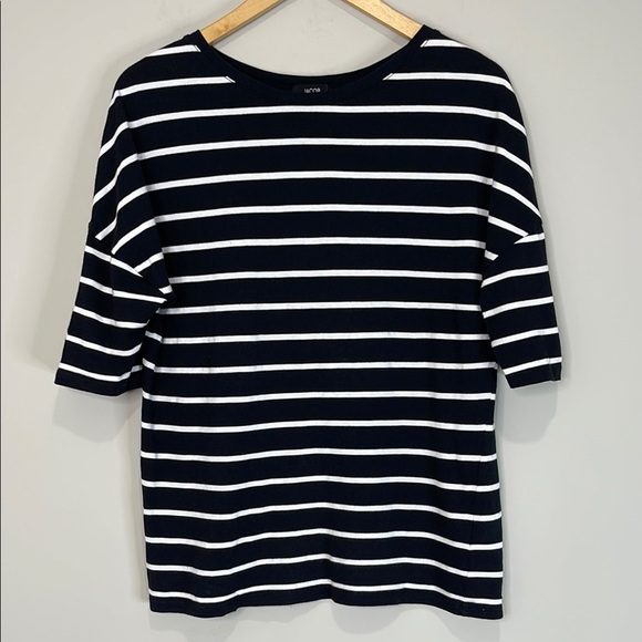 Jacob Striped Drop Shoulder Short Sleeve T-Shirt Black White Cotton Modal M - Picture 11 of 11